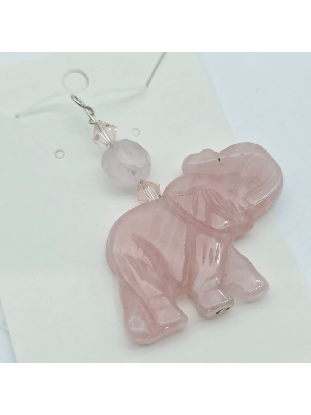 Carved Rose Quartz Elephant Pendant Faceted Beads Jewelry Making Or Decoration